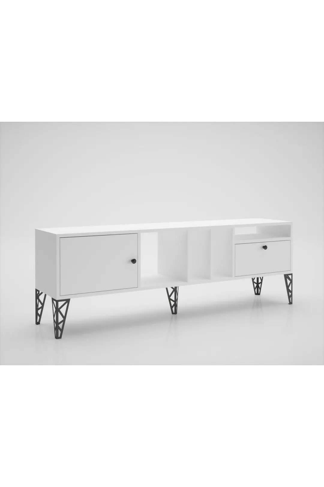 Cercei 160 Cm Metal Ayaklı Tv Ünitesi - Beyaz / Siyah